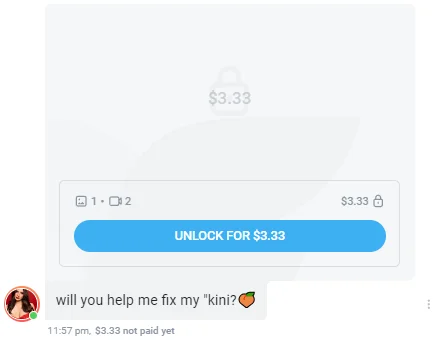 PPV message on OnlyFans with a playful text