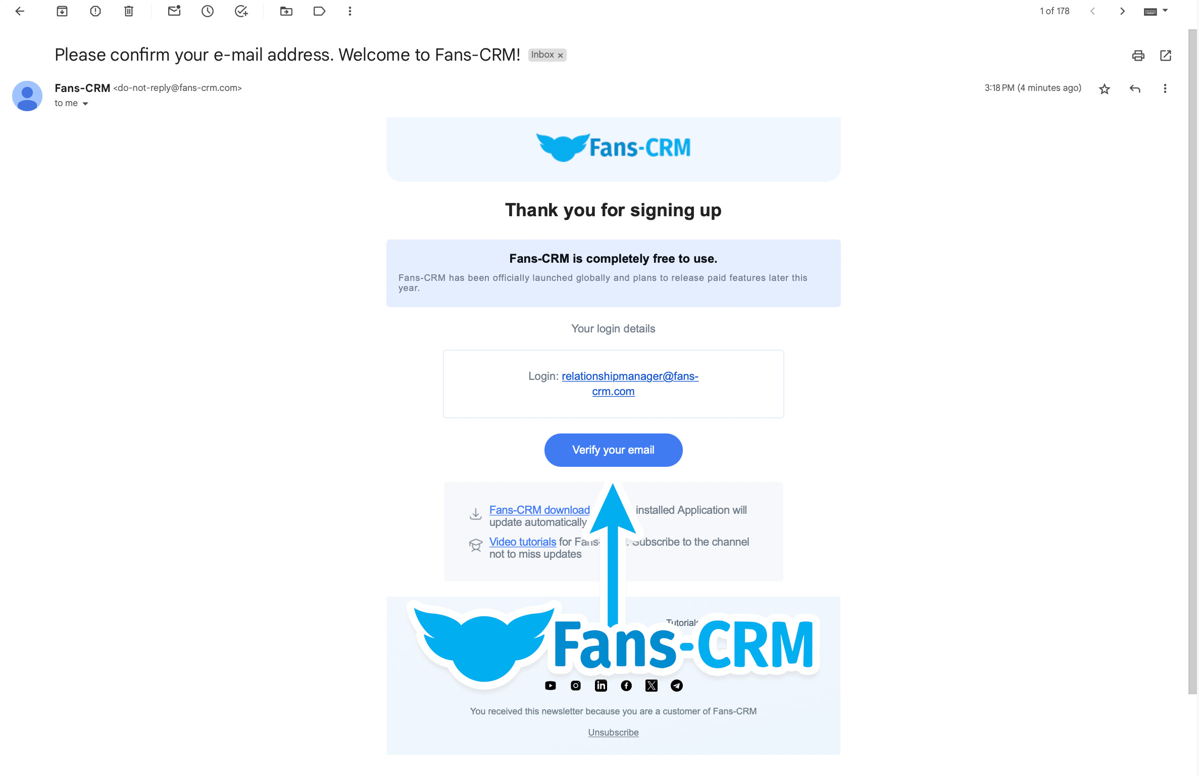 how to verify email at fans crm