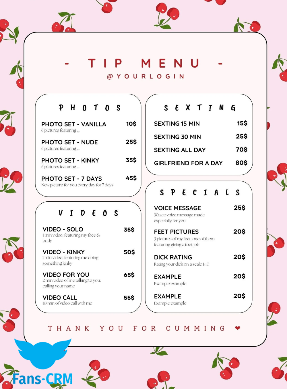 onlyfans tips menu templates